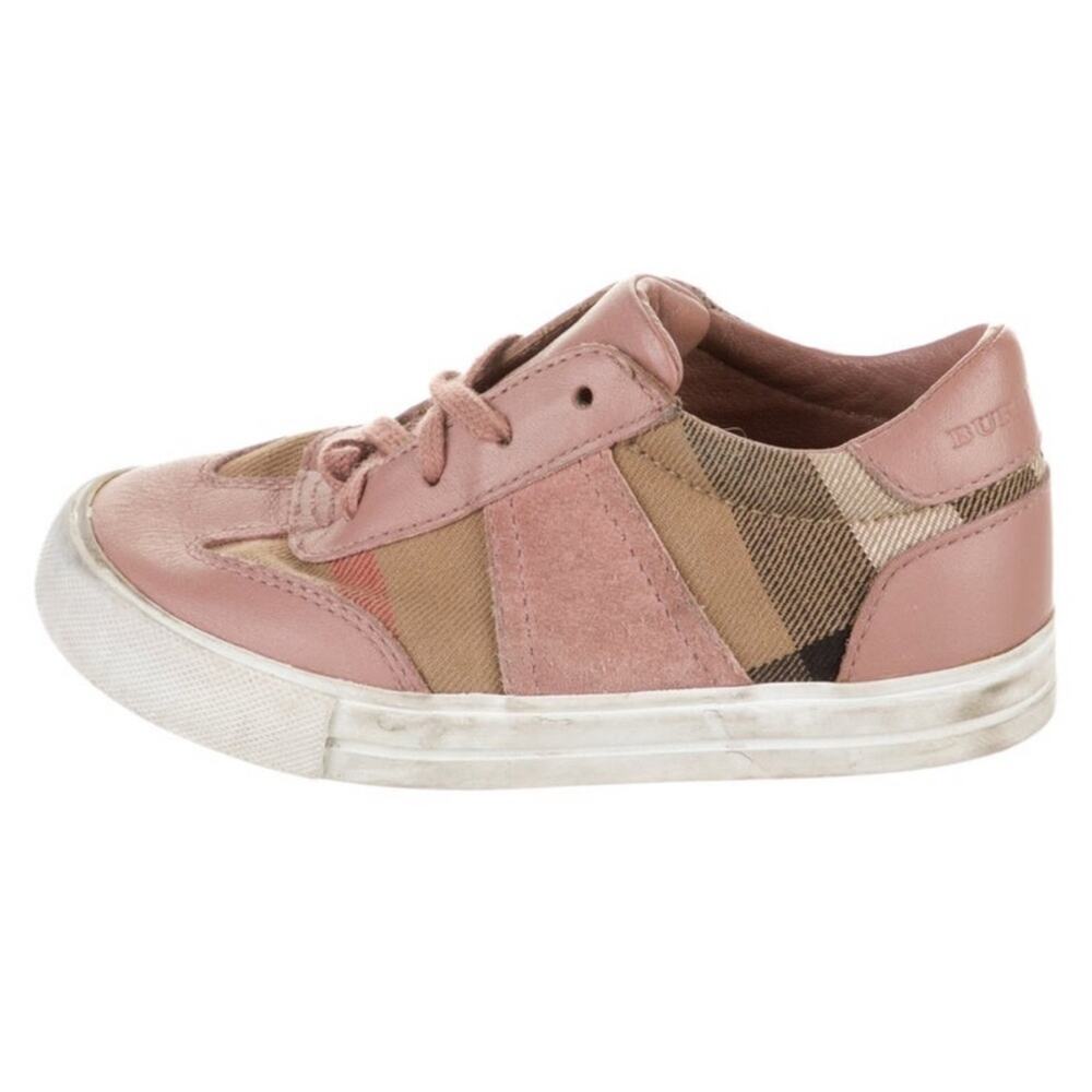 Burberry Kids Sneakers in Pink and Tan Check Leather Suede Sz 9.5